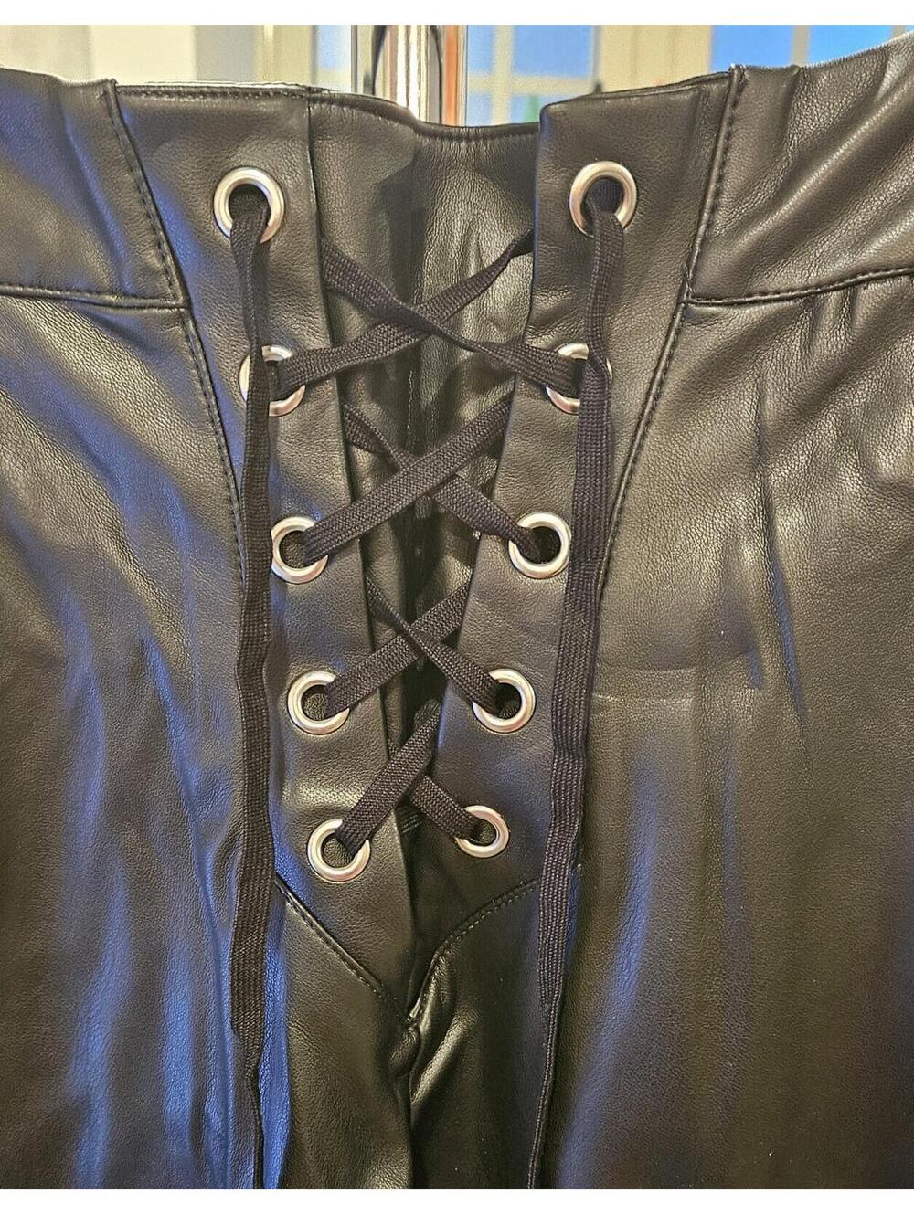 Killstar Primevil Lace-Up Pants Black Faux Leather Size L